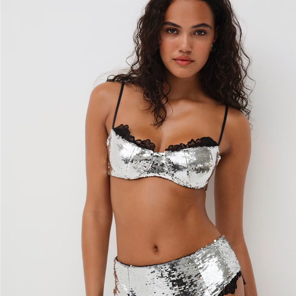 Sequin Silver and Black Lingerie Set